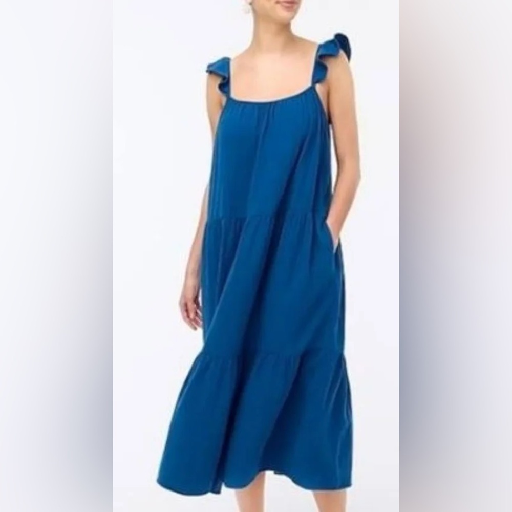 J Crew Ruffle Strap Maxi Dress 100% Cotton